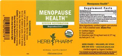 Photo of the Herb Pharm Menopause Health label