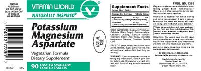 Photo of the Vitamin World Potassium Magnesium Aspartate label
