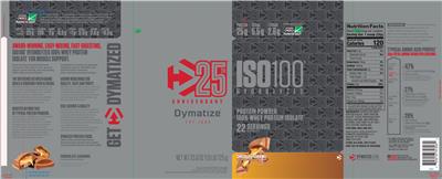 Photo of the Dymatize ISO100 Hydrolyzed Chocolate Caramel label