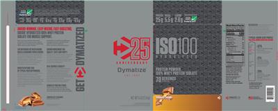 Photo of the Dymatize ISO100 Hydrolyzed Chocolate Caramel label