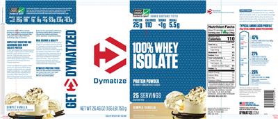 Photo of the Dymatize 100% Whey Isolate Simple Vanilla label