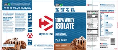 Photo of the Dymatize 100% Whey Isolate Classic Chocolate label