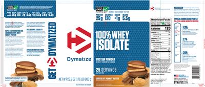 Photo of the Dymatize 100% Whey Isolate Chocolate Peanut Butter label