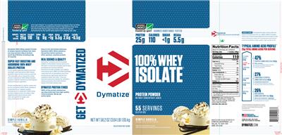 Photo of the Dymatize 100% Whey Isolate Simple Vanilla label