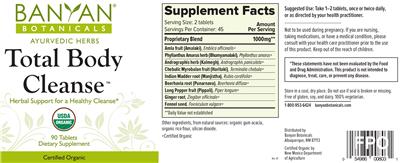 Photo of the Banyan Botanicals Total Body Cleanse label