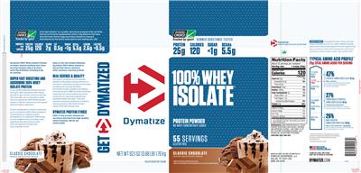 Photo of the Dymatize 100% Whey Isolate Classic Chocolate label