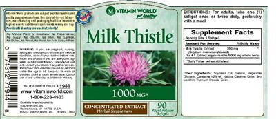 Photo of the Vitamin World Milk Thistle 1000 mg label