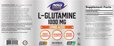Photo of the NOW Sports L-Glutamine 1000 mg label