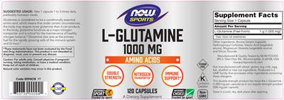 Photo of the NOW Sports L-Glutamine 1000 mg label