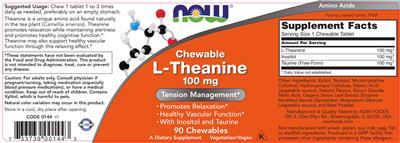 Photo of the NOW Chewable L-Theanine 100 mg label