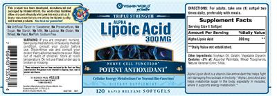 Photo of the Vitamin World Triple Strength Alpha Lipoic Acid 300 mg label