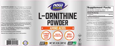 Photo of the NOW Sports L-Ornithine Powder label