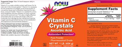 Photo of the NOW Vitamin C Crystals label