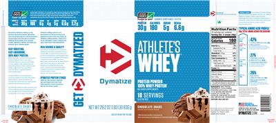 Photo of the Dymatize Athlete's Whey Chocolate Shake label
