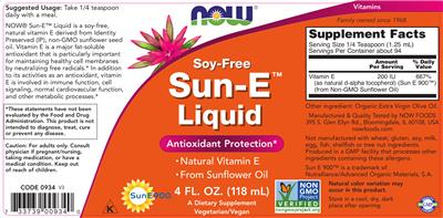 Photo of the NOW Soy-Free Sun-E Liquid label