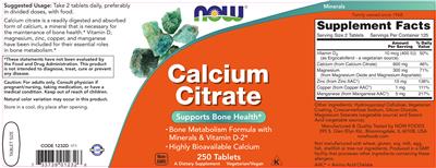 Photo of the NOW Calcium Citrate label