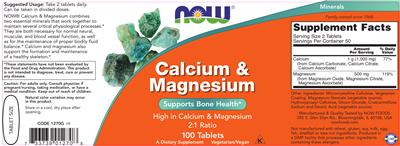 Photo of the NOW Calcium & Magnesium label