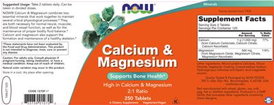 Photo of the NOW Calcium & Magnesium label