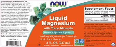 Photo of the NOW Liquid Magnesium with Trace Minerals label