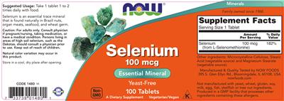 Photo of the NOW Selenium 100 mcg label
