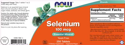 Photo of the NOW Selenium 100 mcg label