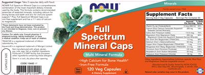 Photo of the NOW Full Spectrum Mineral Caps label