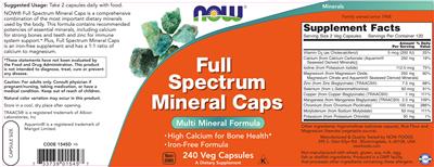 Photo of the NOW Full Spectrum Mineral Caps label