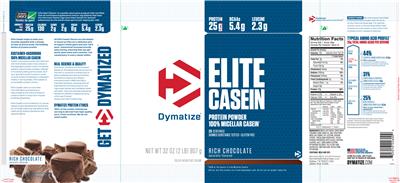 Photo of the Dymatize Elite Casein Rich Chocolate label