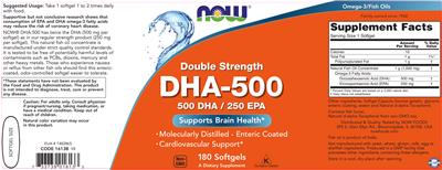 Photo of the NOW Double Strength DHA-500 label