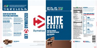 Photo of the Dymatize Elite Casein Rich Chocolate label
