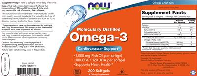 Photo of the NOW Molecularly Distilled Omega-3 label