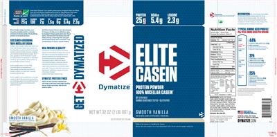 Photo of the Dymatize Elite Casein Smooth Vanilla label