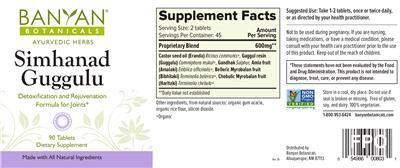 Photo of the Banyan Botanicals Simhanad Guggulu label