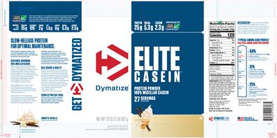 Photo of the Dymatize Elite Casein Smooth Vanilla label