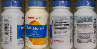 Photo of the CVS Health Melatonin 3 mg label