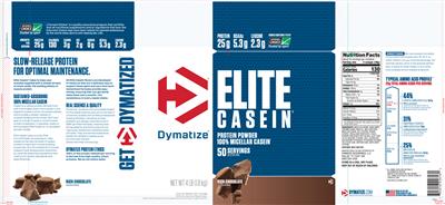 Photo of the Dymatize Elite Casein Rich Chocolate label