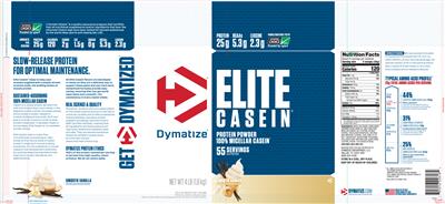 Photo of the Dymatize Elite Casein Smooth Vanilla label