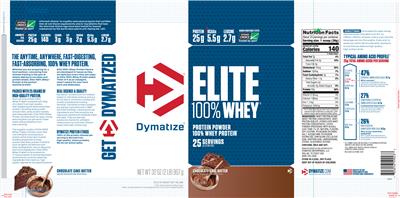 Photo of the Dymatize Elite 100% Whey Chocolate Cake Batter label