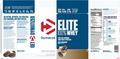 Photo of the Dymatize Elite 100% Whey Cookies & Cream label
