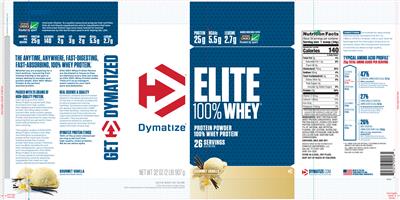 Photo of the Dymatize Elite 100% Whey Gourmet Vanilla label
