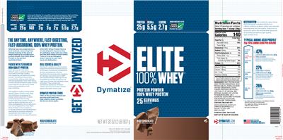 Photo of the Dymatize Elite 100% Whey Rich Chocolate label