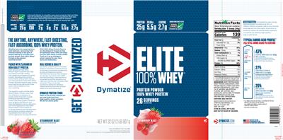 Photo of the Dymatize Elite 100% Whey Strawberry Blast label