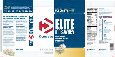 Photo of the Dymatize Elite 100% Whey Vanilla Cupcake label