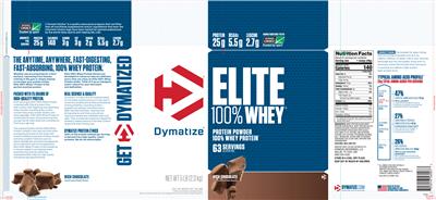 Photo of the Dymatize Elite 100% Whey Rich Chocolate label