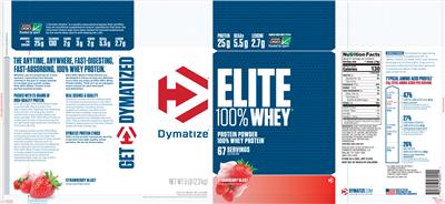 Photo of the Dymatize Elite 100% Whey Strawberry Blast label