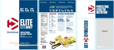 Photo of the Dymatize Elite 100% Whey Gourmet Vanilla label