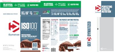 Photo of the Dymatize ISO100 Hydrolyzed Chocolate Decadence label