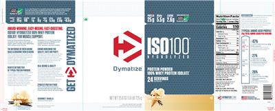 Photo of the Dymatize ISO100 Hydrolyzed Gourmet Vanilla label