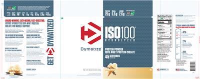 Photo of the Dymatize ISO100 Hydrolyzed Gourmet Vanilla label