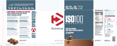 Photo of the Dymatize ISO100 Hydrolyzed Gourmet Chocolate label